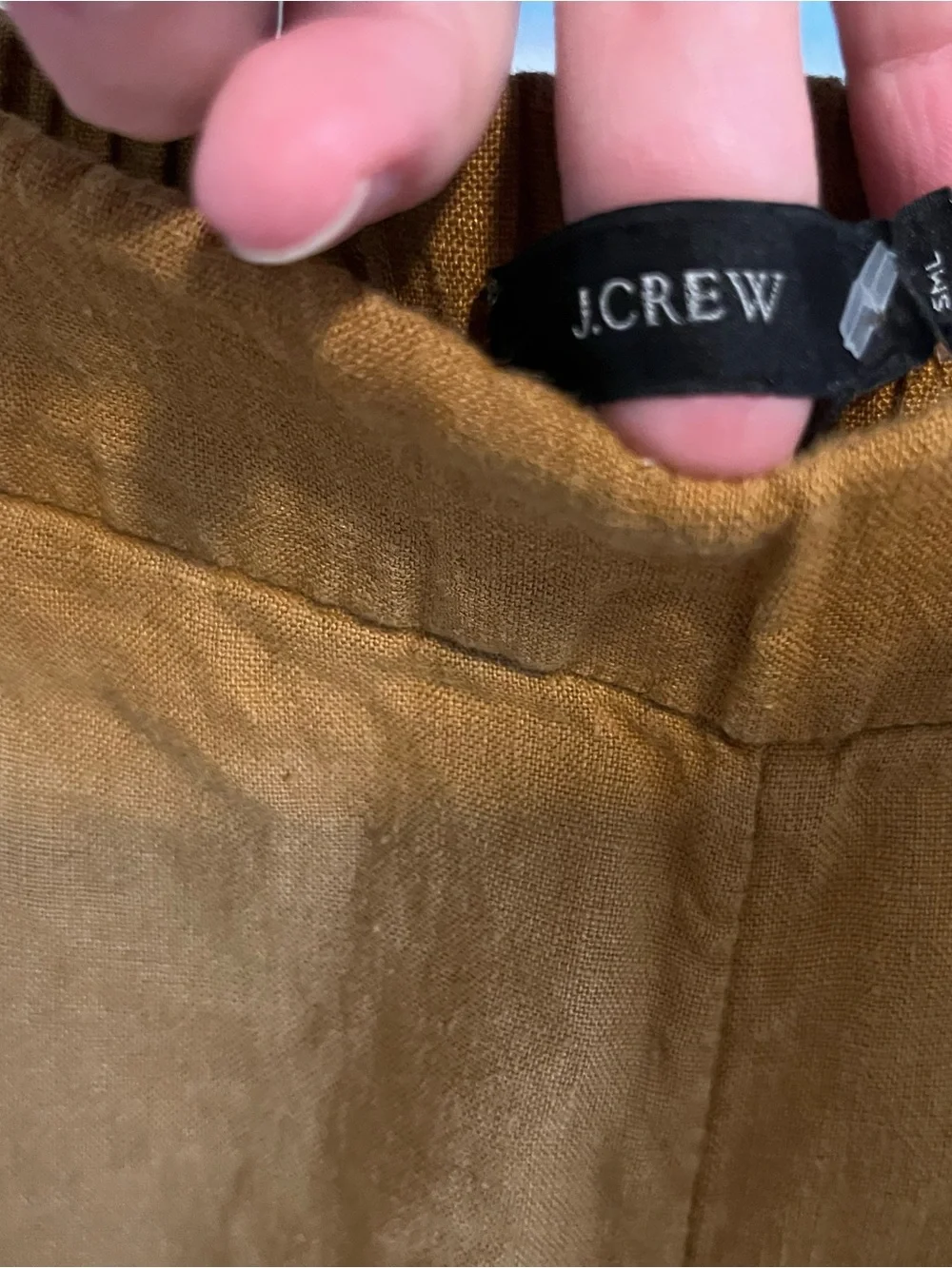 Women’s J-Crew Ruffle Linen Pants in Mustard Brown